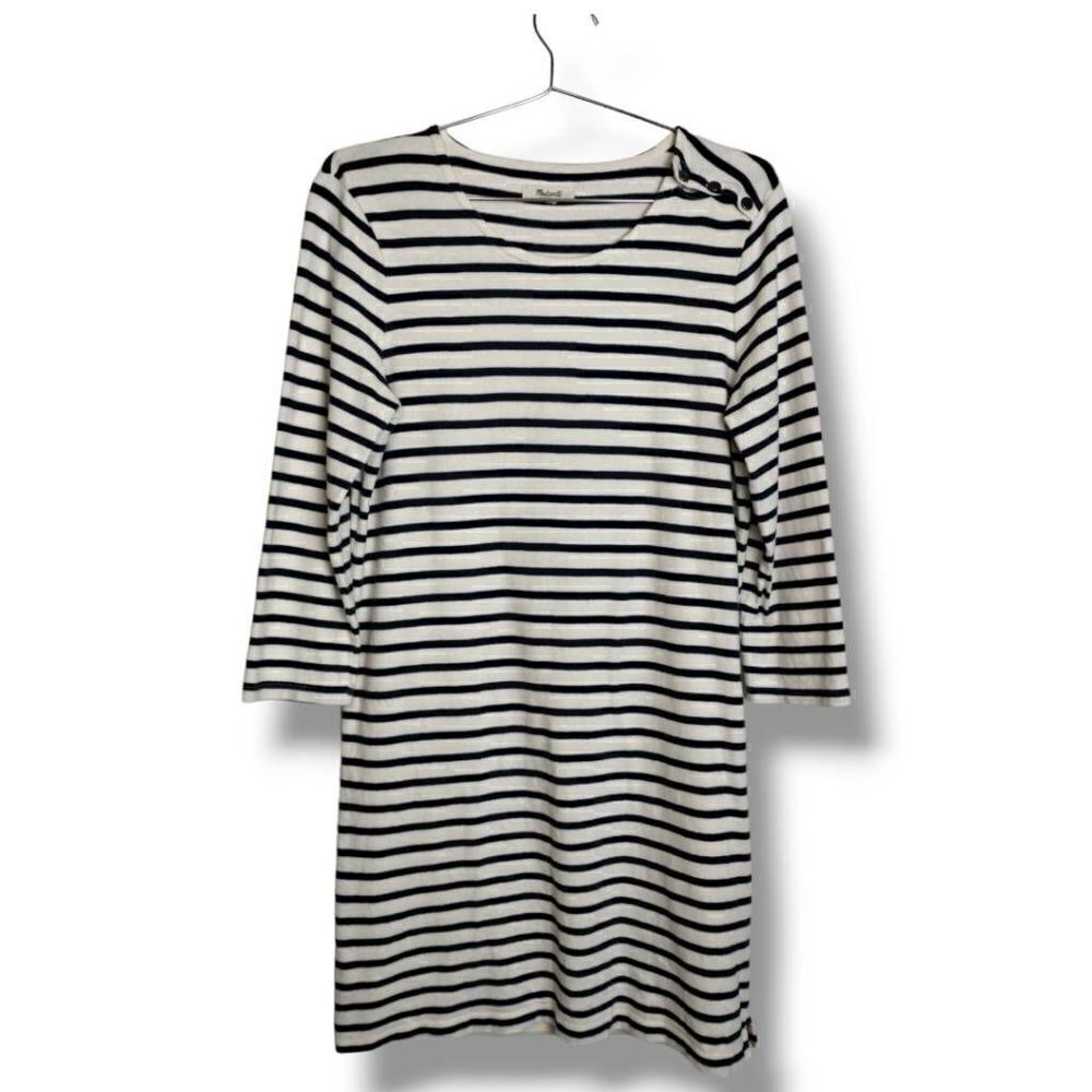 Madewell Womens Striped Dress Sz Medium Navy White Cotton Casual Tee Shirt Class